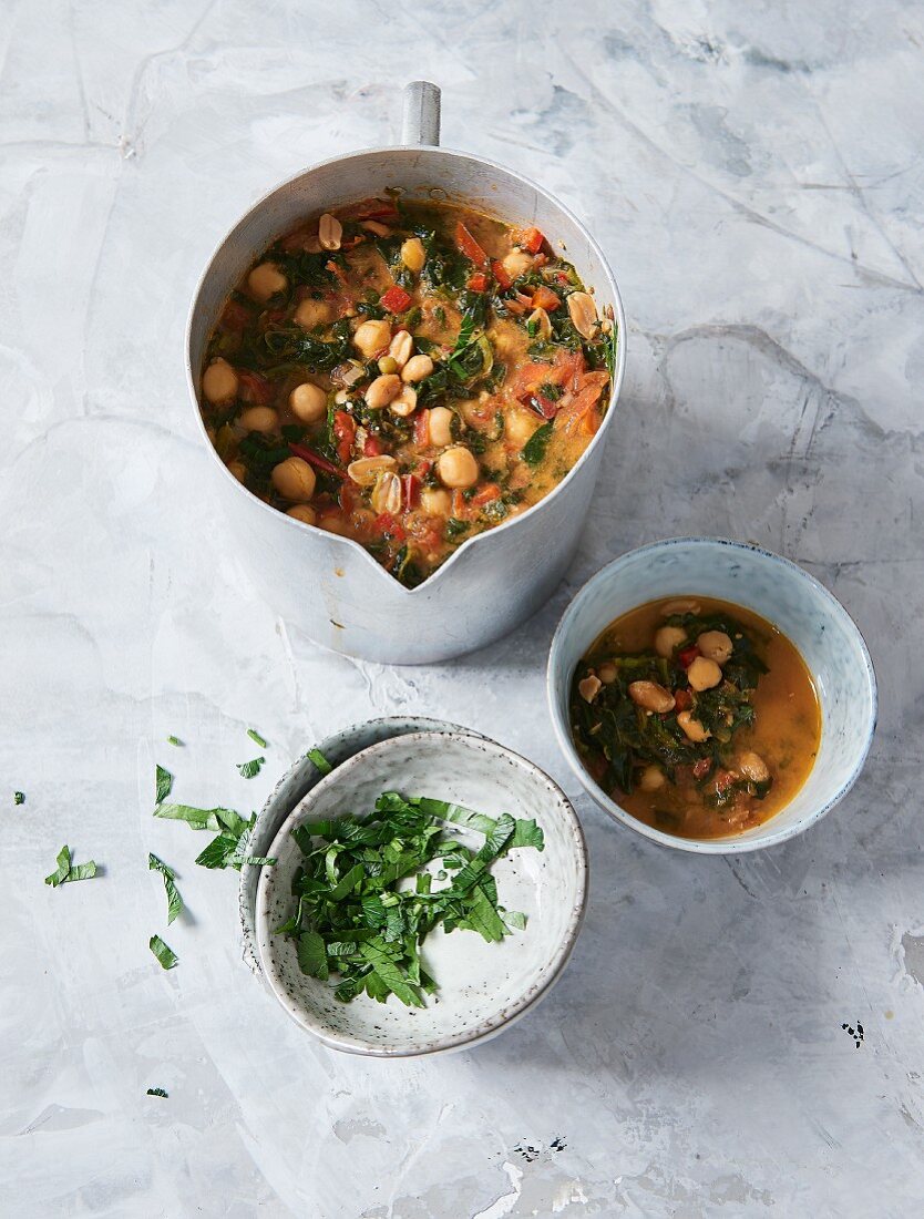 Vegan chickpea and vegetable stew with peanuts