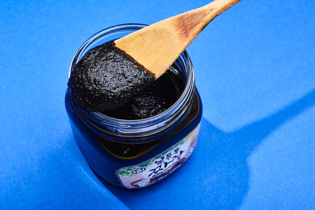 Black bean paste in a glass jar
