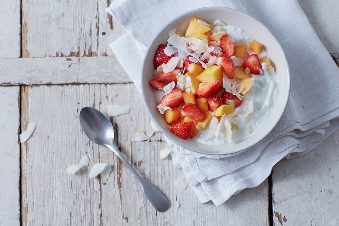 Coconut Sykr with fruit salad