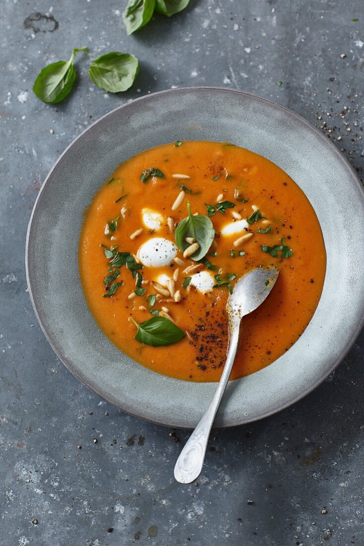 Tomato soup with pine nuts