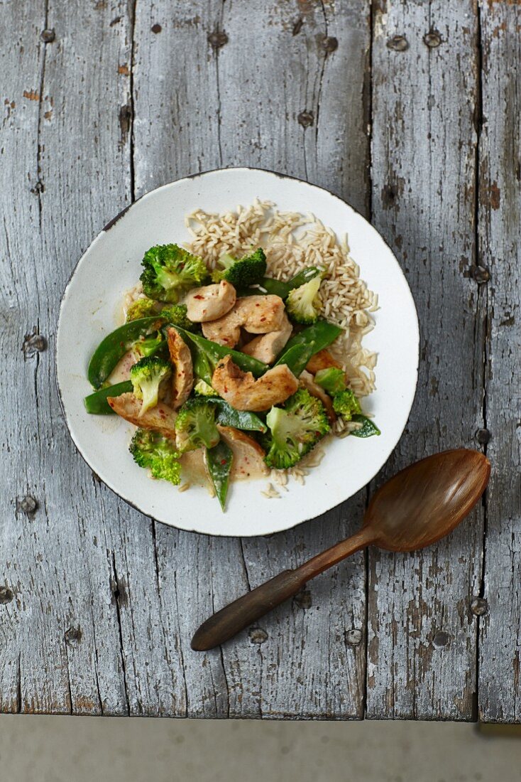 Chicken, ginger and greens