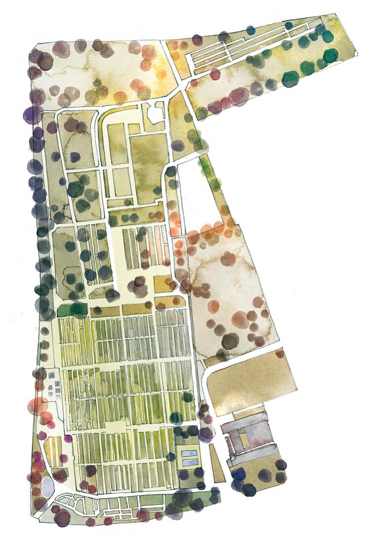 A perspective map of the experimental garden of the Weihenstephan-Triesdorf University of Applied Sciences in Freising, Bavaria, Germany