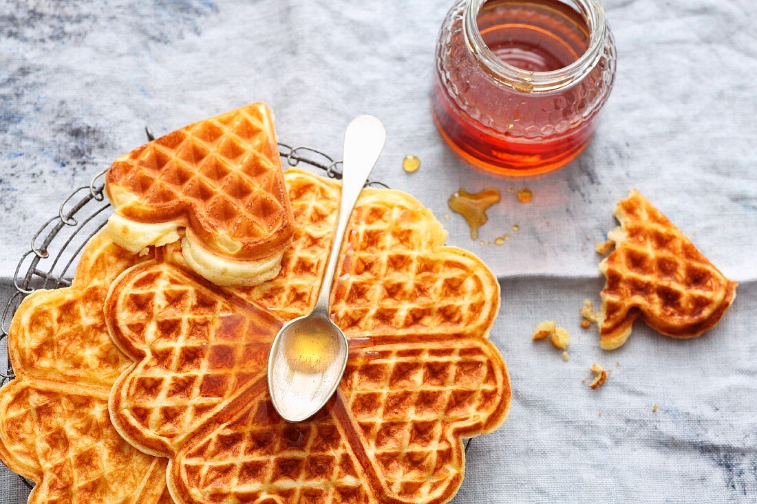 Breakfast waffles with maple syrup