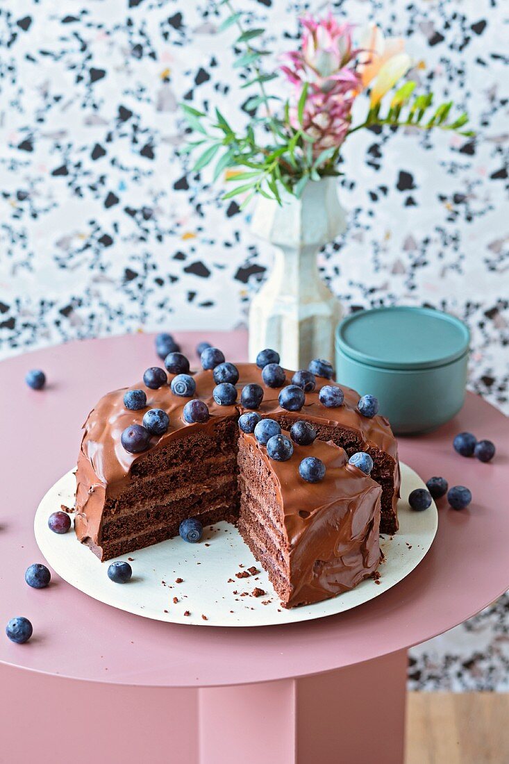 Vegan chocolate and blueberry cake (lactose-free)