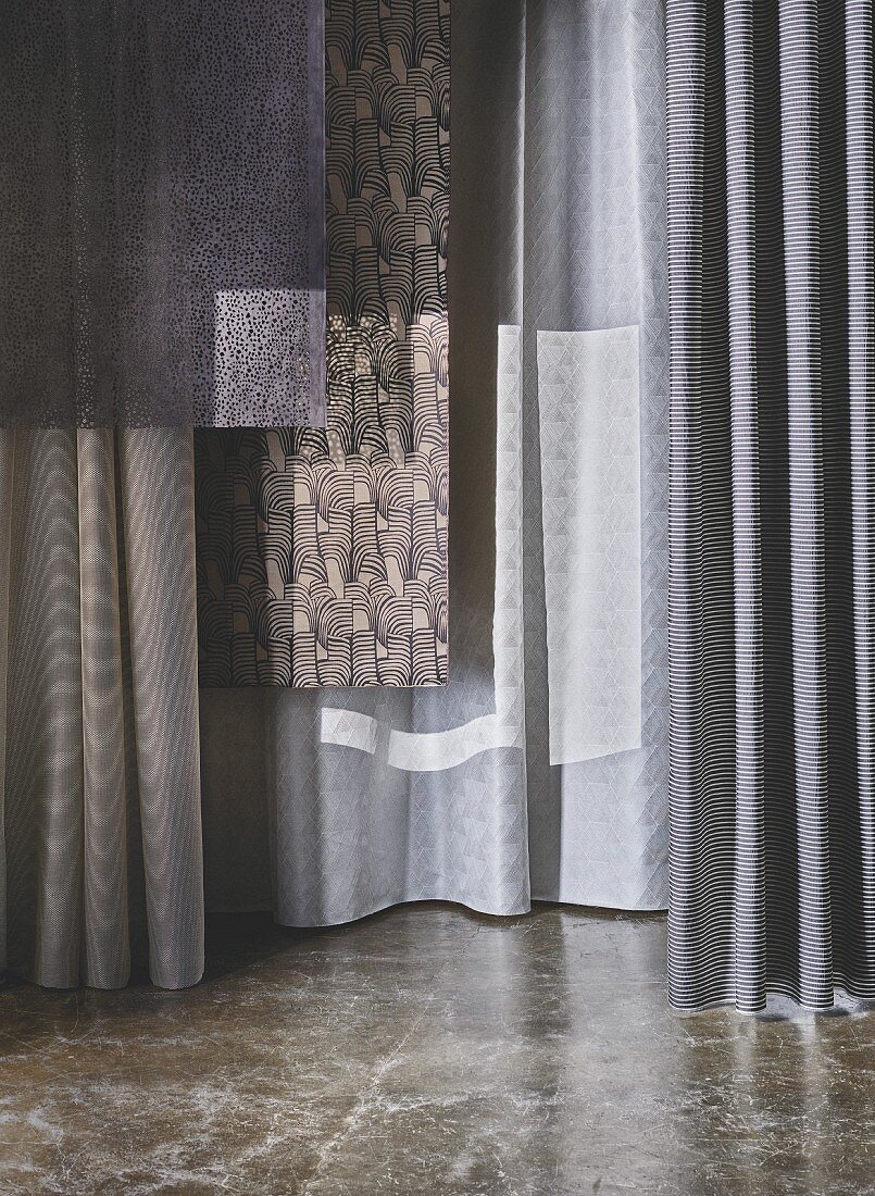 Curtain fabrics in grey tones