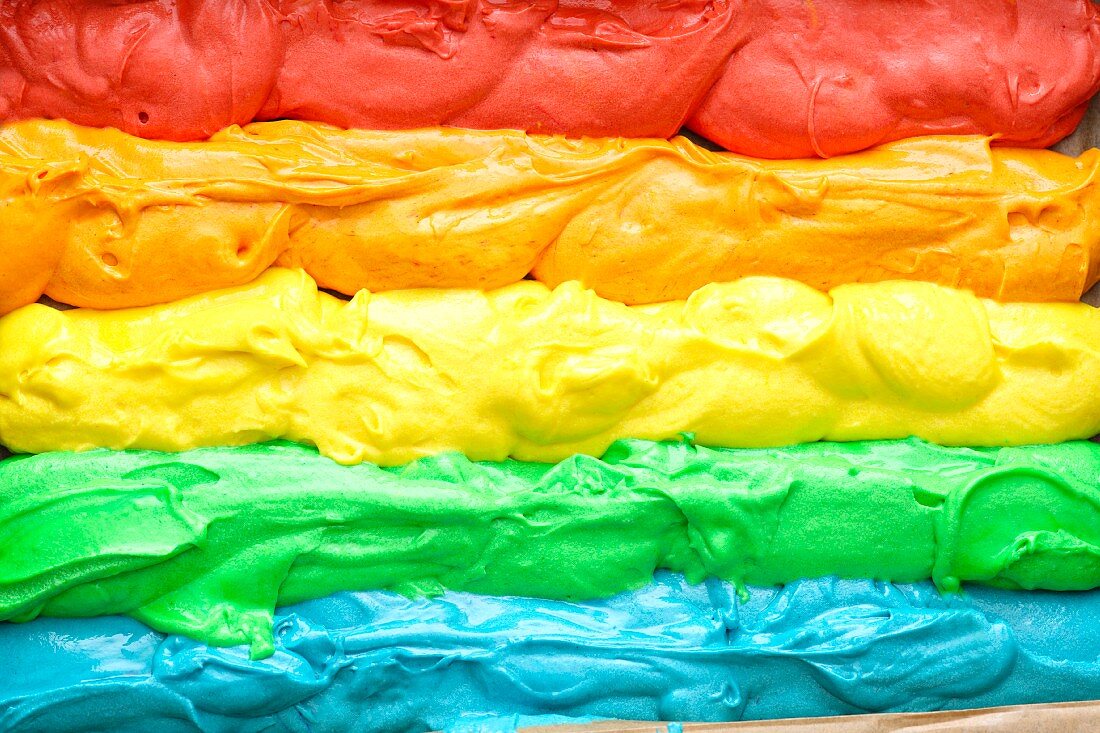 Strips of dough in rainbow colours