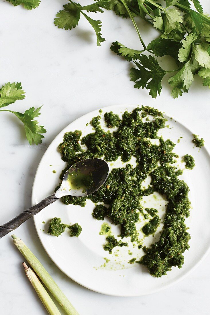 Green curry paste with coriander and Thai basil