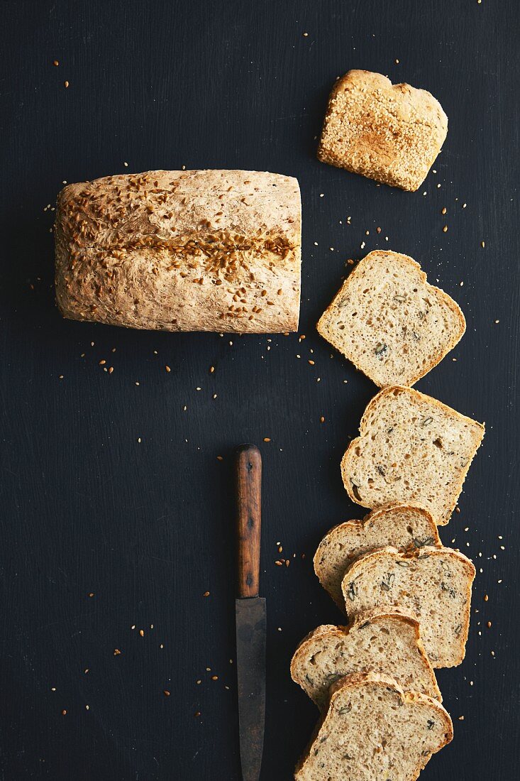 A loaf of bread made with grains and seeds