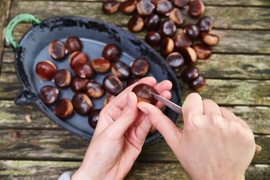 Chestnuts being prepared