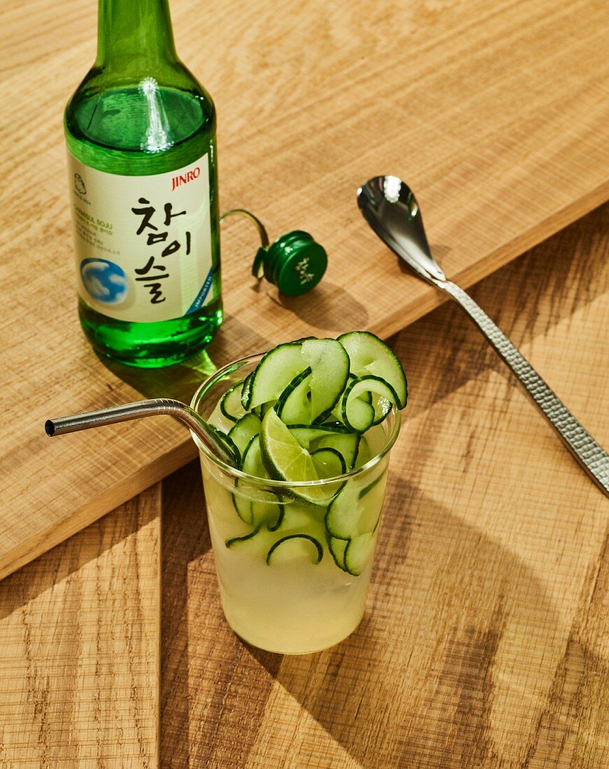 Seoul Mule - a Korean cocktail with cucumber, soju and ginger beer