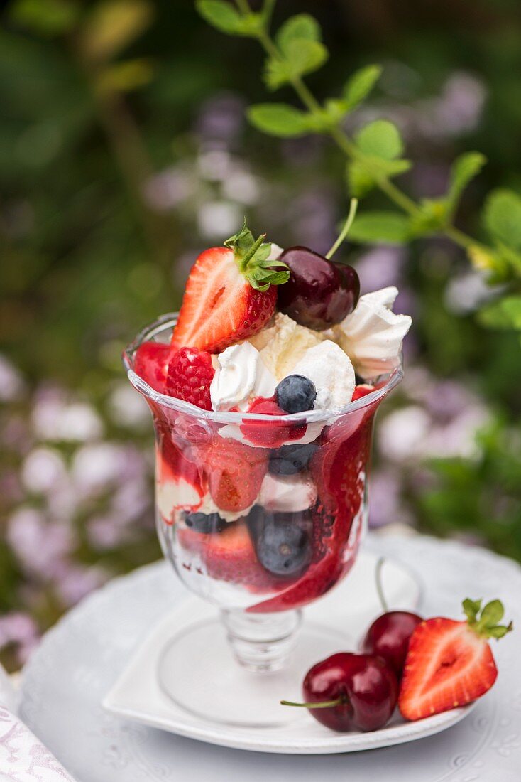 Two glasses of Eton mess fruit dessert