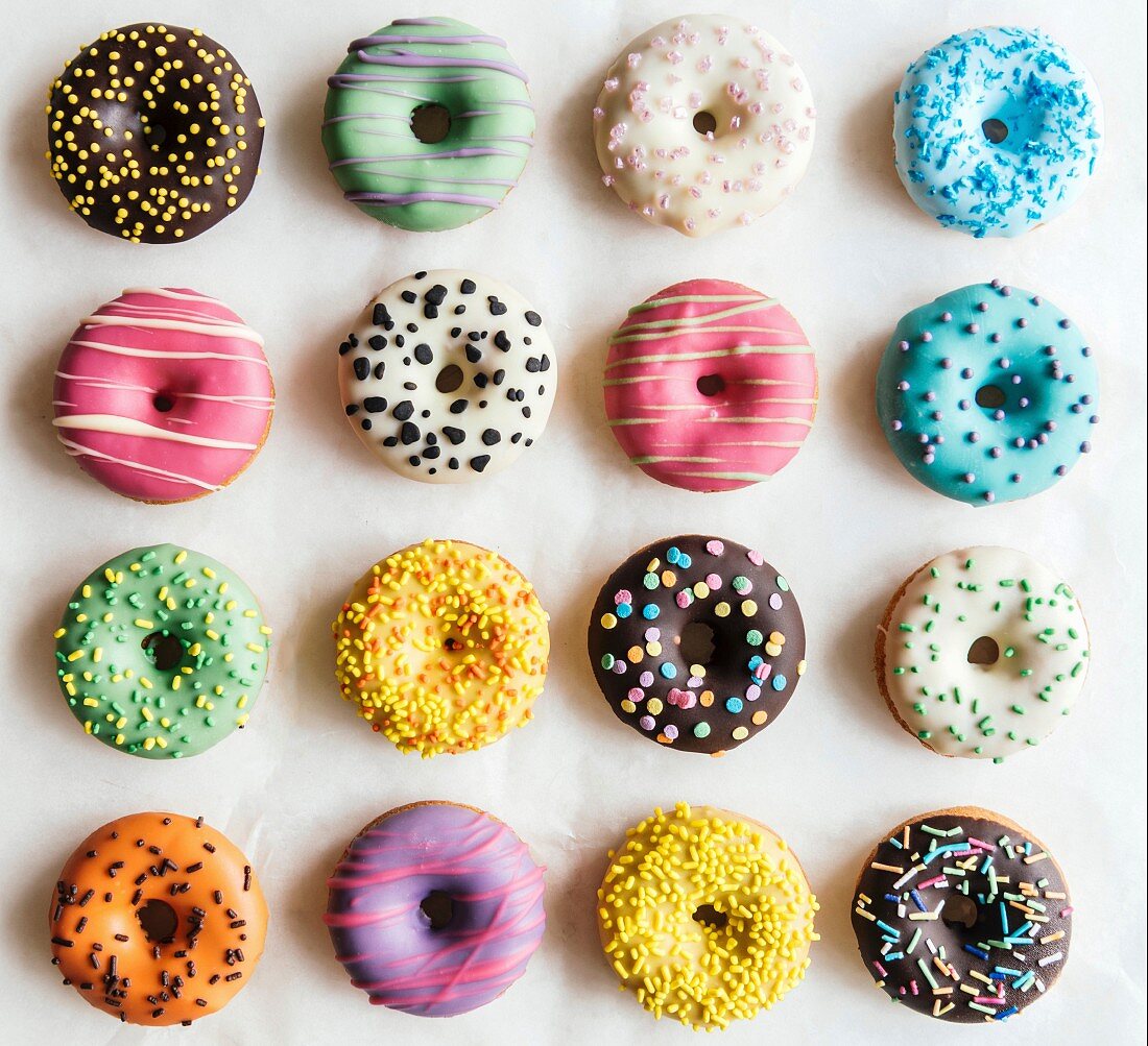 Sweet colorful and glazed American donuts