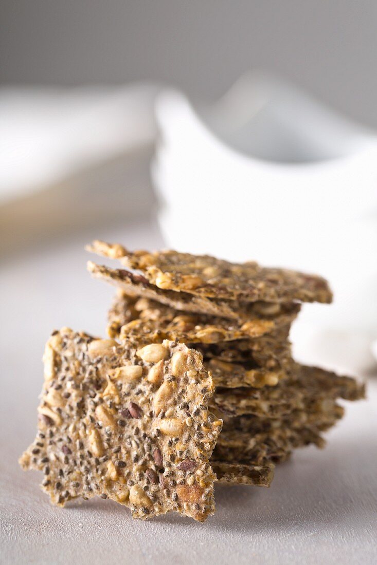 Crackers with chia seeds, sunflower seeds and linseed