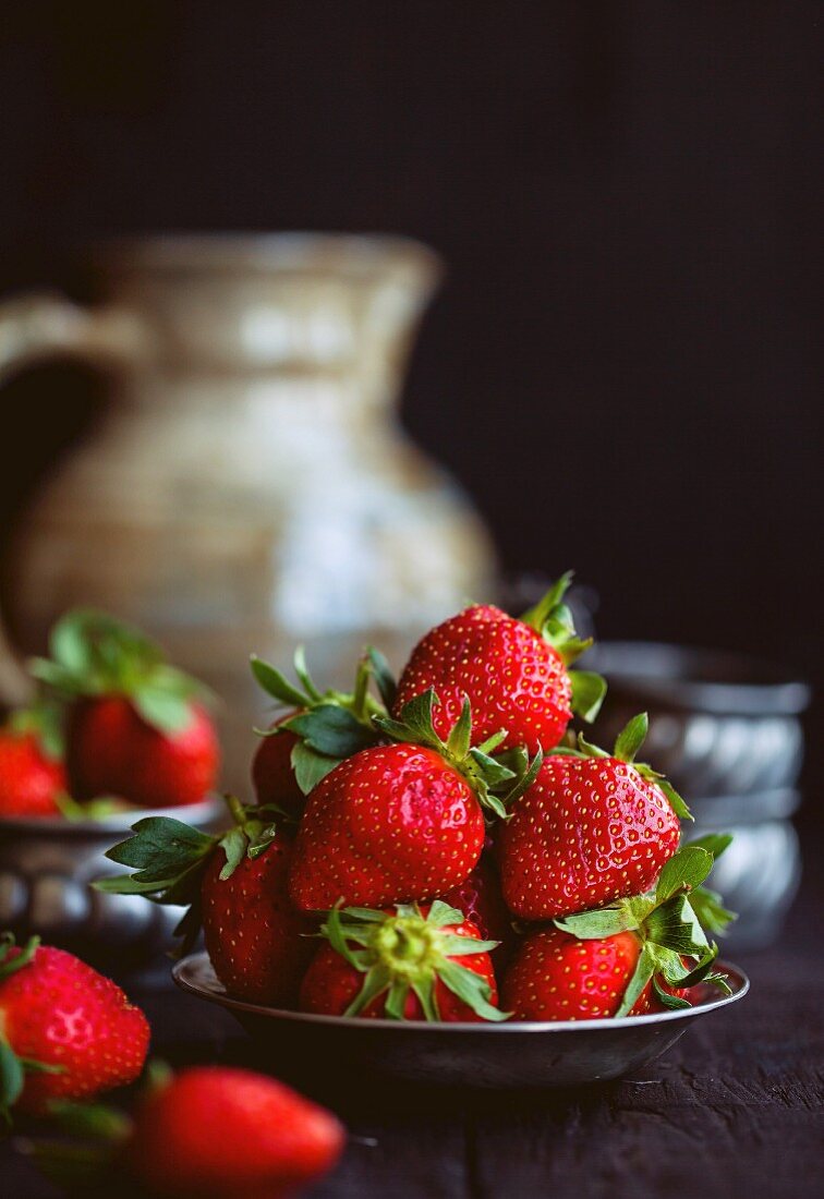 Strawberries on a tin plate
