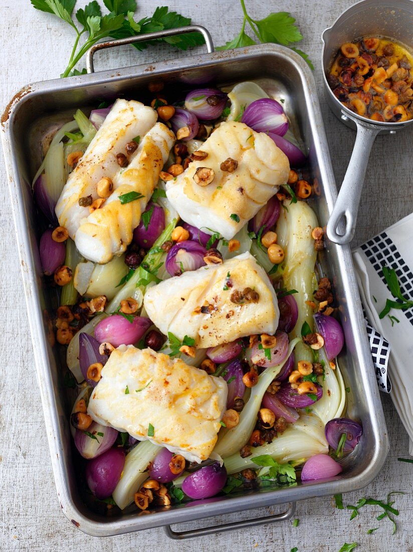 Cod fillets with winter vegetables