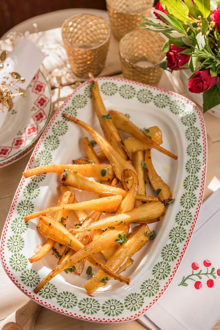 Oven-roasted parsnips with maple syrup for Christmas dinner