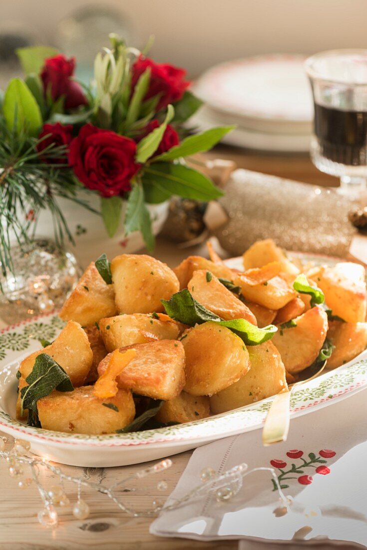 Fried potatoes with sage and clementines for Christmas dinner