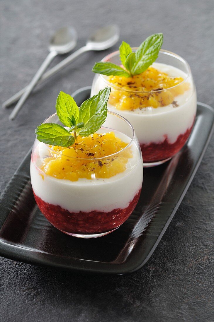 Layered dessert with Greek yoghurt and fruit compote