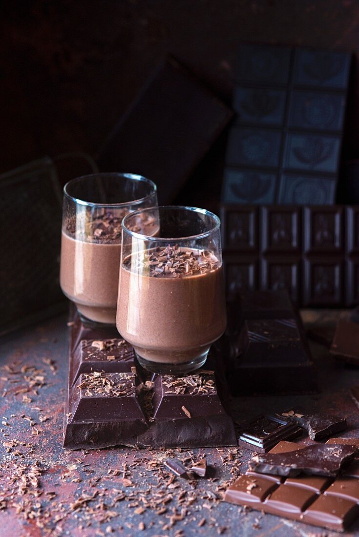 Chocolate panna cotta in dessert glasses