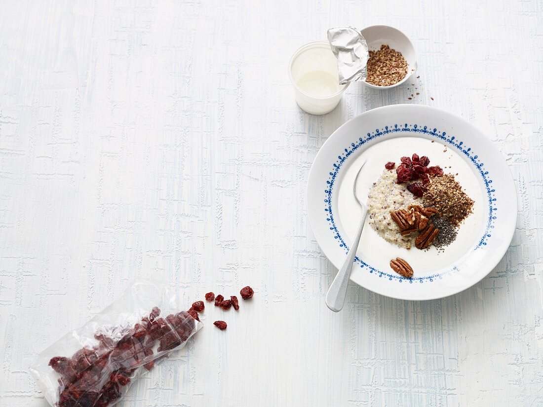 Breakfast quinoa with cranberries and pecan nuts