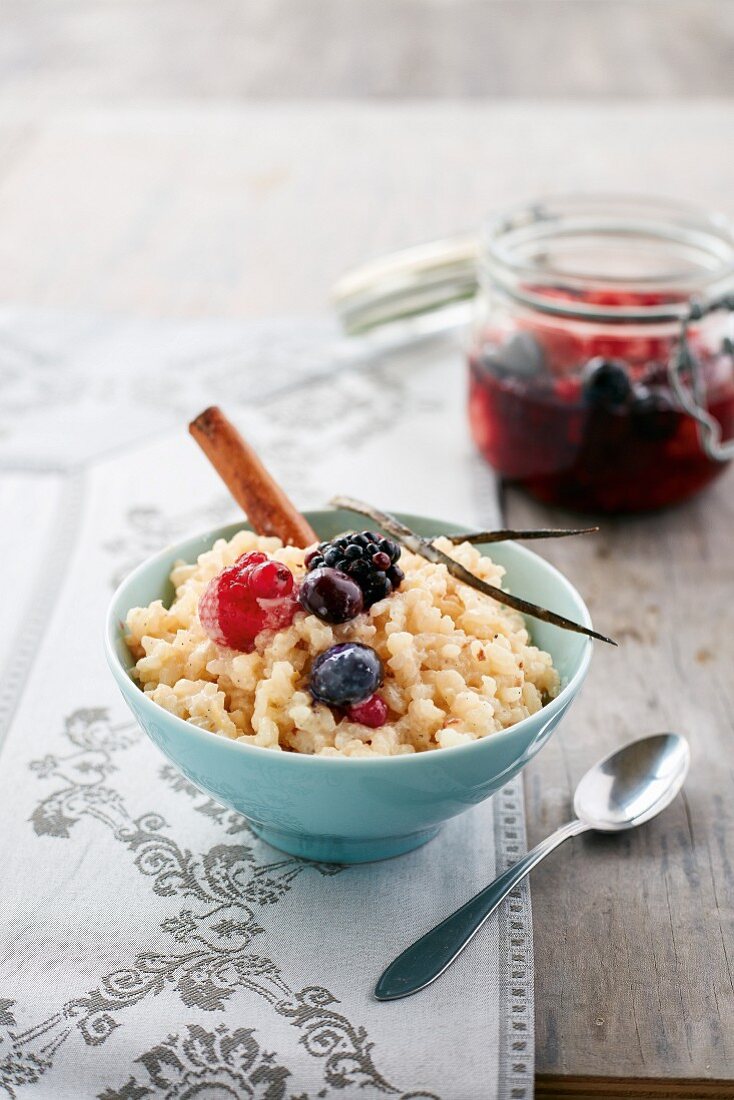 Rice pudding with rum infused fruit