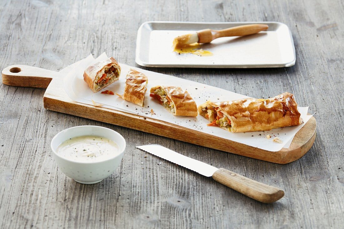 Vegetable strudel with a herb sauce