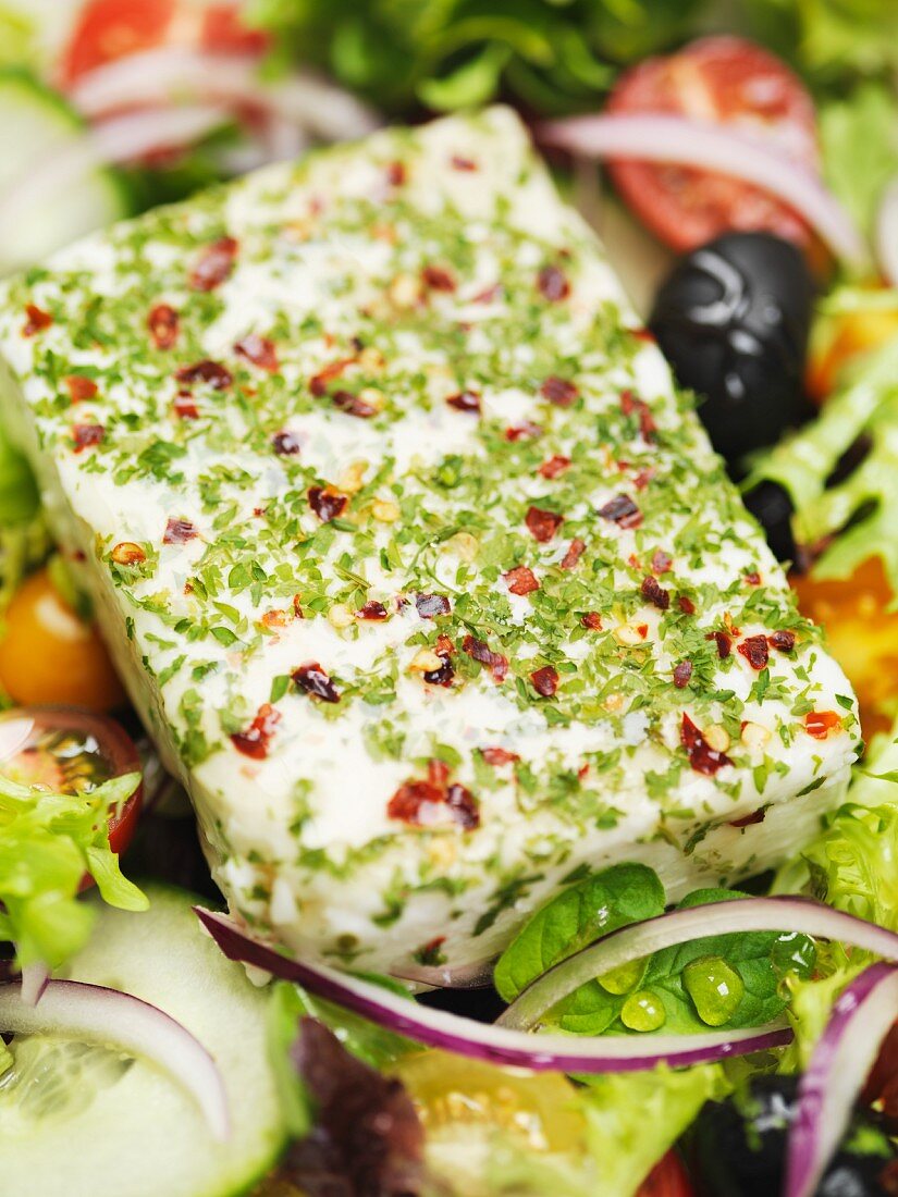 Greek salad with feta (close up)