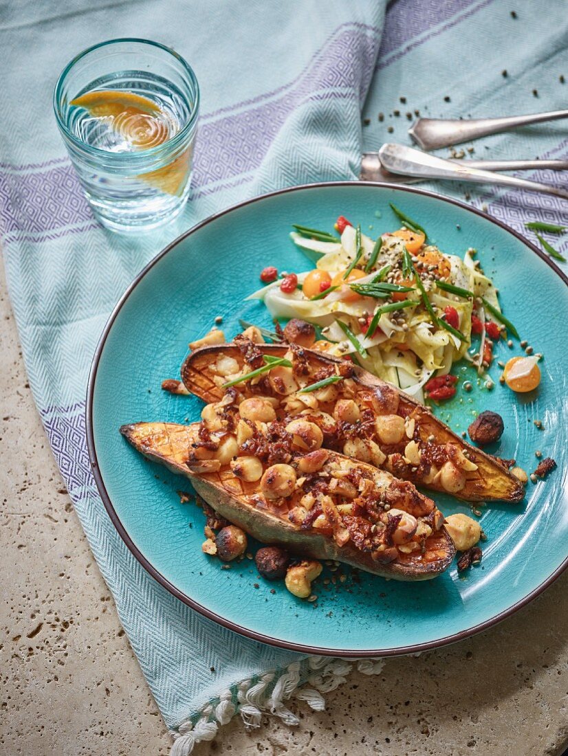 Sweet potatoes with macadamia crumble