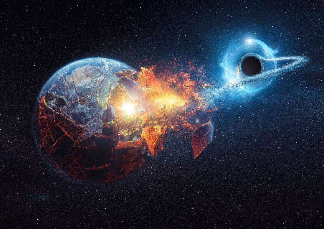 Black hole destroying the Earth, illustration