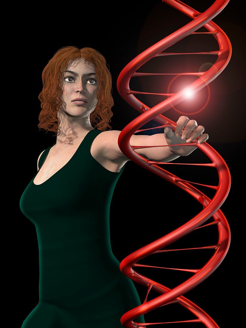 Woman and DNA, conceptual image