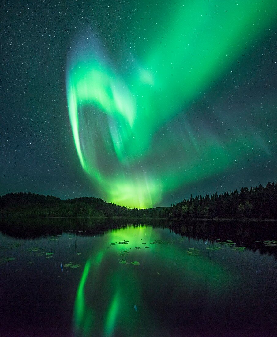 Aurora borealis over a lake