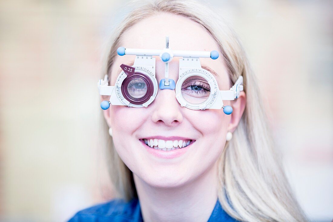 Woman wearing trial frame