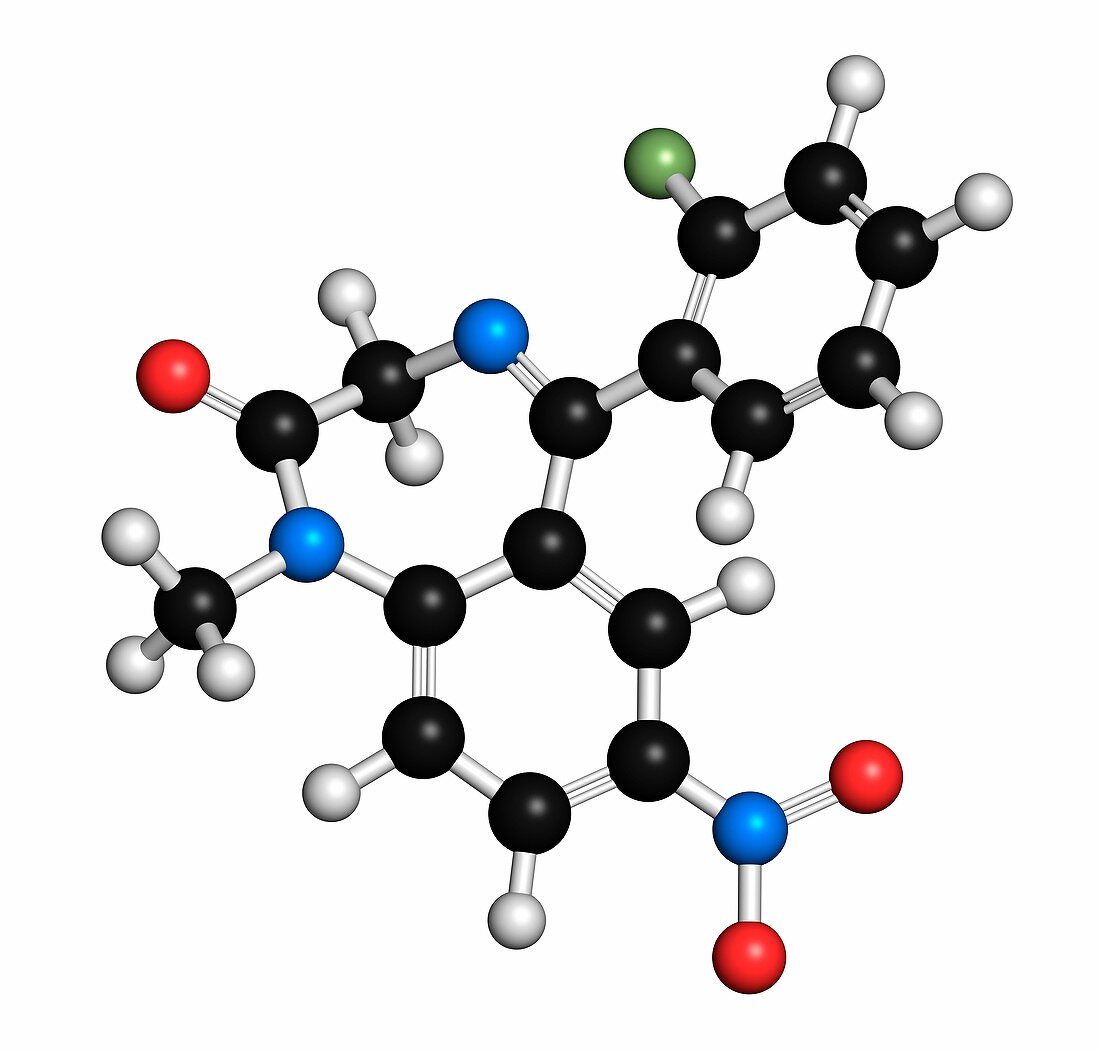 Flunitrazepam hypnotic drug molecule