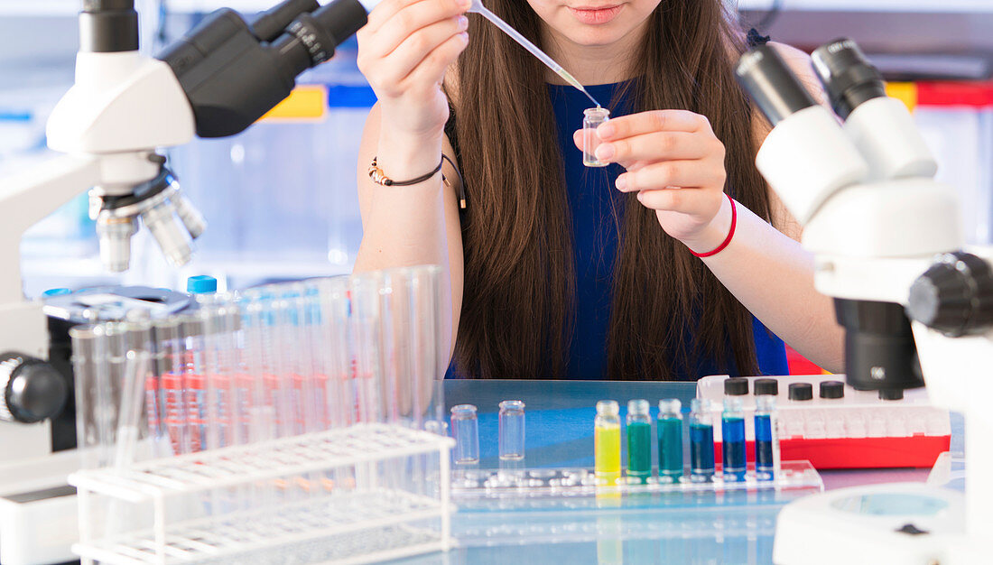 Chemistry student using pipette