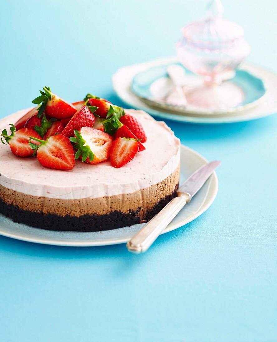 Strawberry and milk Chocolate Mousse Cake
