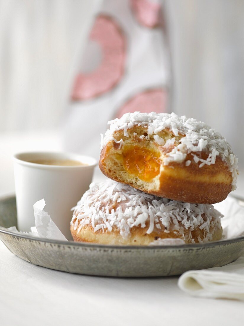 Coconut doughnuts filled with jam