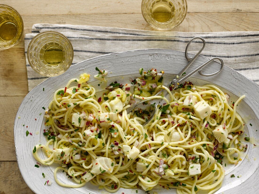 Spaghetti mit Heilbutt