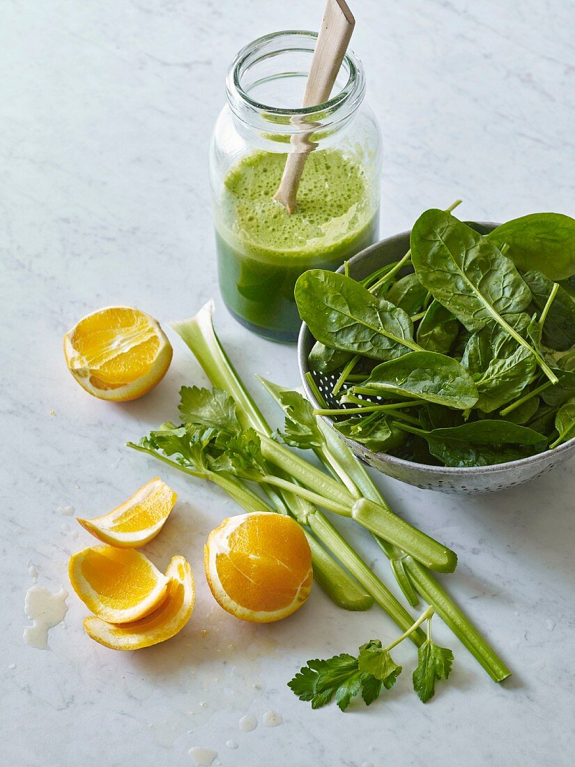 Spinach and celery smoothie with orange