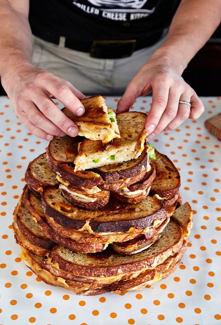 Preparing Grilled Cheese Cake Sandwich