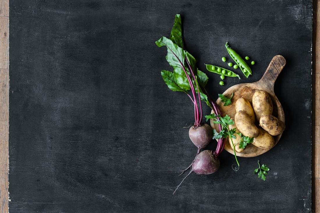 Beetroot, potatoes and fresh peas