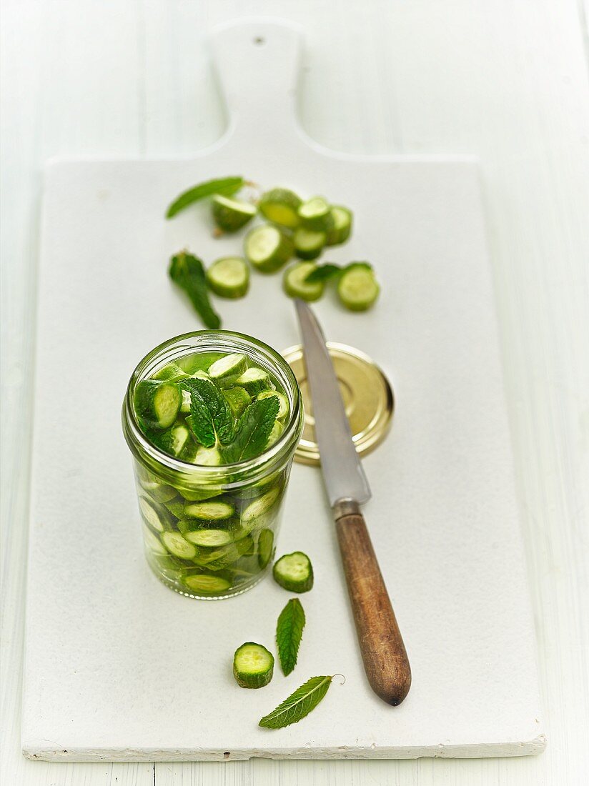 Lacto fermented mini cucumbers with mint