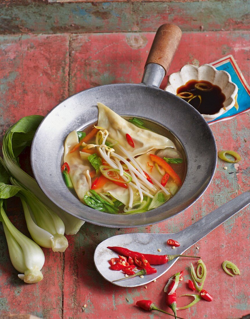 Wan-tan soup with pak choi