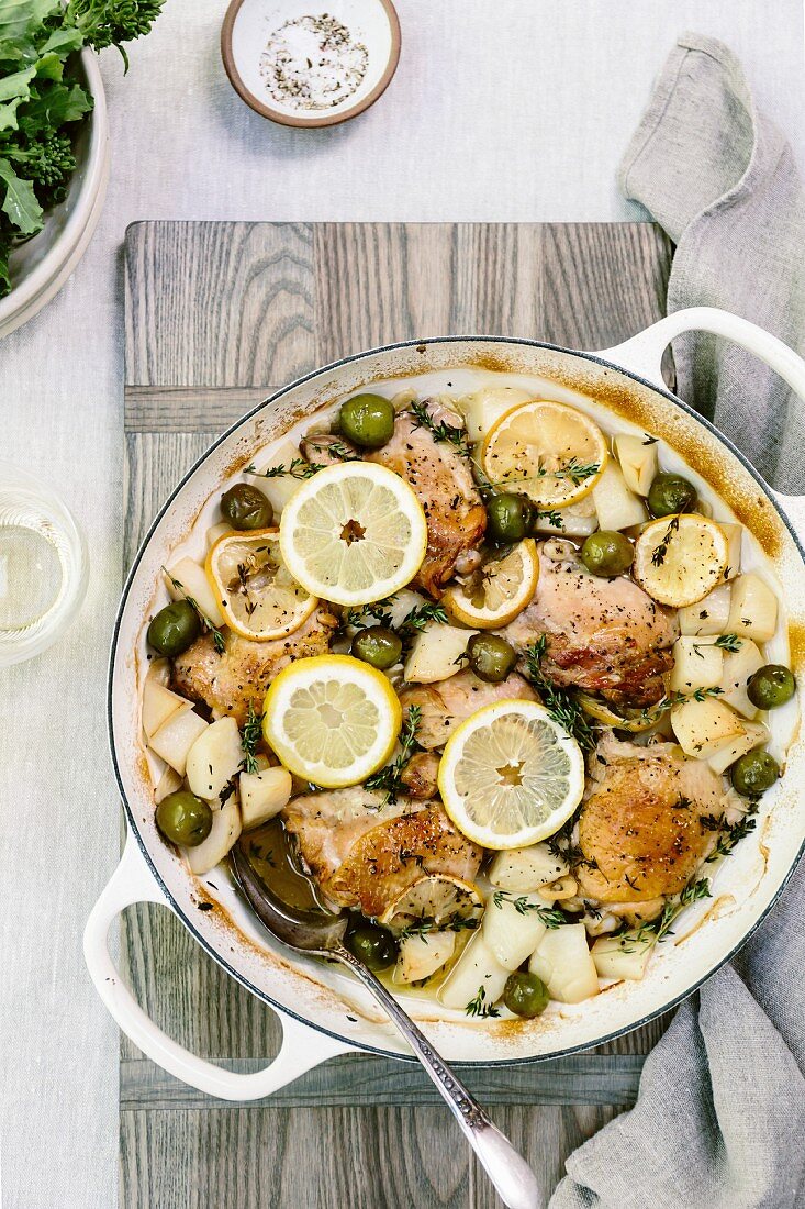 Mediterranean Lemon Chicken with Olives and Potatoes