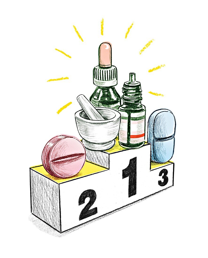 An illustration to symbolise the ranking of medicines and remedies