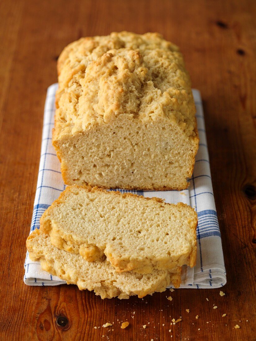 Box shaped beer bread, sliced