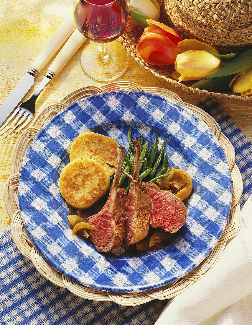 Easter Lamb Chops with Green Beans; Potatoes