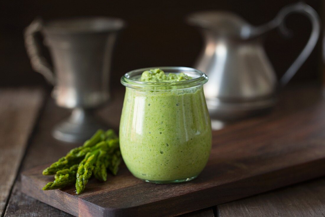 Asparagus pesto in a glass jar