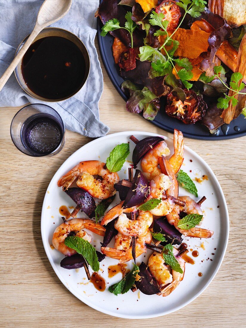 Grilled Prawns and beetroot with chilli and smouldering cinnamon