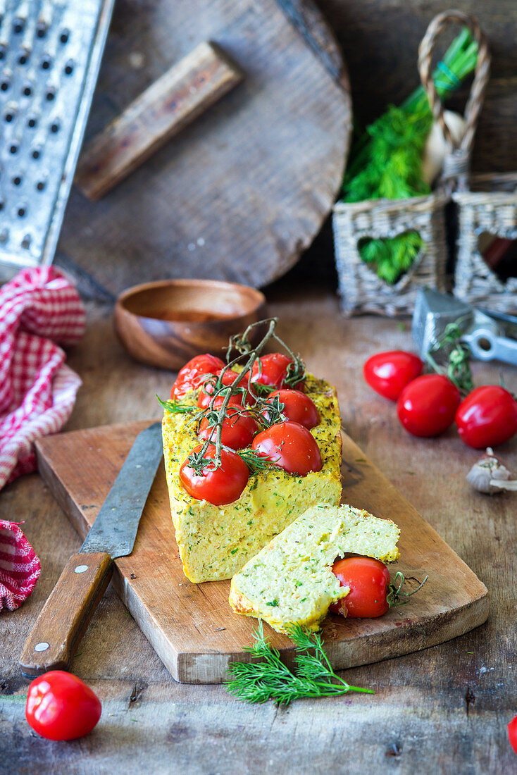 Chicken meatloaf with cherry tomatoes