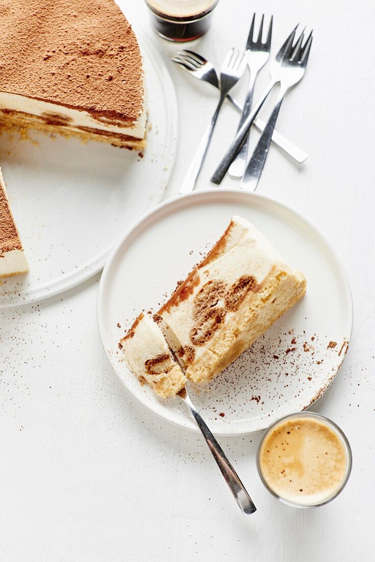 A slice of homemade tiramisu cake